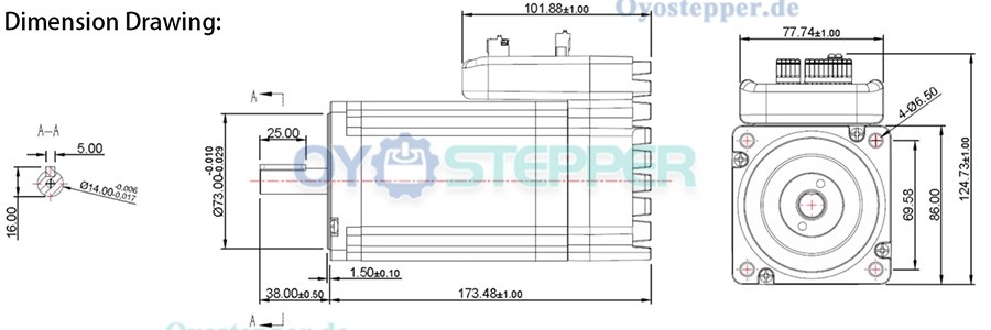 JMC Integrierter NEMA 34 Closed-Loop-Schrittmotor, 1,8°, 9,8 Nm, 6A, 80V, 2-Phasen, 86 × 86 mm
